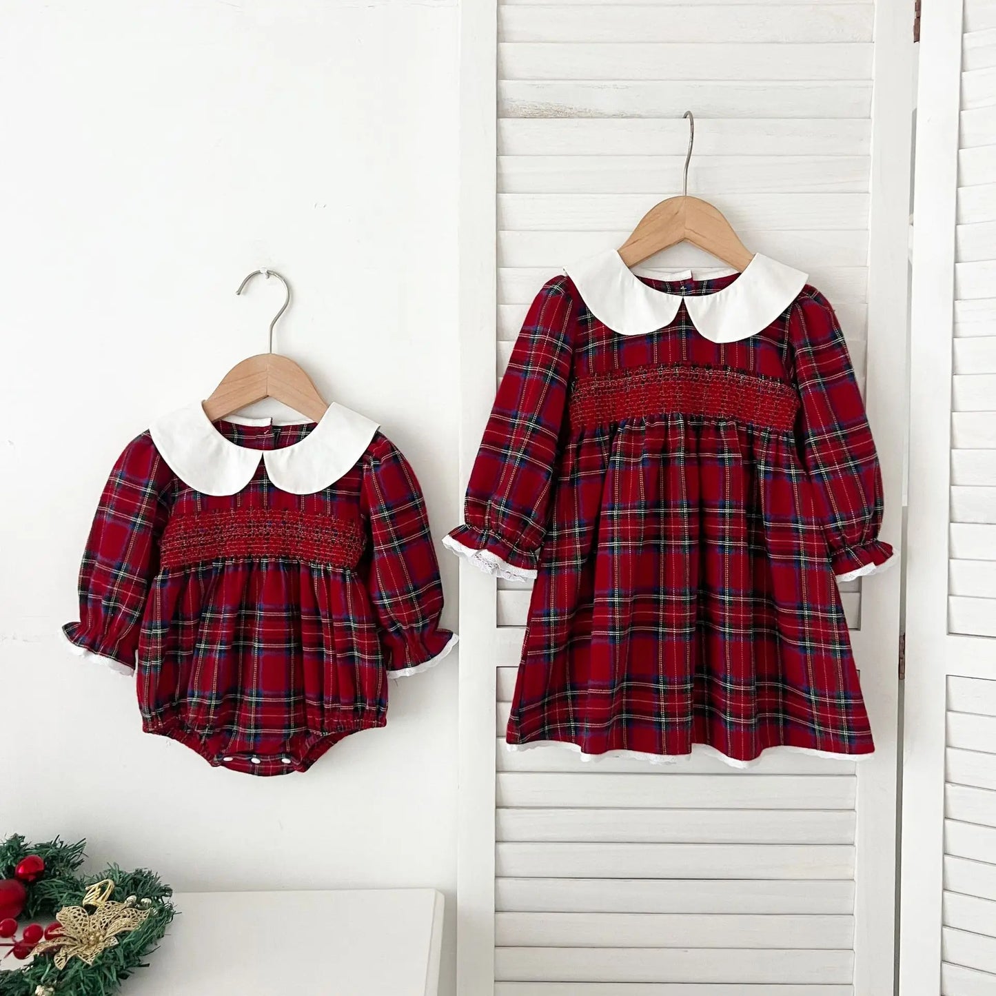 New Year's Party Clothes ﻿Christmas Toddler Kids Baby Girls Clothes Sister Matching Xmas Bodysuit Dress Outfits Red Plaids Sets