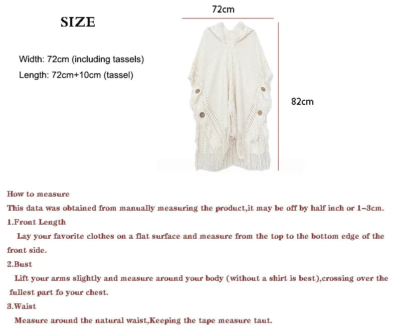 Women Knitted Cape Shawl Wrap Cloak Ethnic Hooded Poncho Hoody Jumper Sweater Tassels Dropshipping