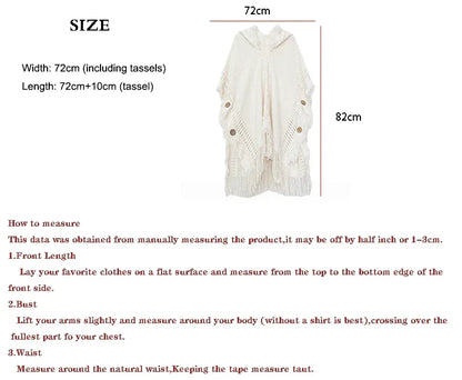 Women Knitted Cape Shawl Wrap Cloak Ethnic Hooded Poncho Hoody Jumper Sweater Tassels Dropshipping