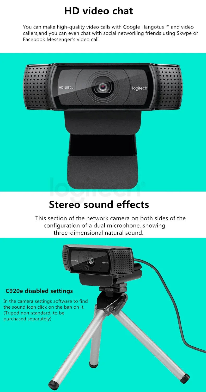 Logitech C920e HD Pro Webcam Widescreen Video Chat Recording USB Smart 1080p Web Camera For Computer C920 Upgrade Version CMOS