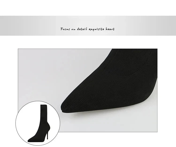 Comemore Knitting Stretch High Heels for Women Fashion Shoe 2025 Spring Autumn Ankle Boot Female Sexy Sock Boots Plus Size 34 42
