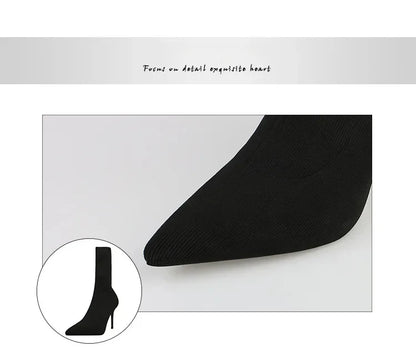 Comemore Knitting Stretch High Heels for Women Fashion Shoe 2025 Spring Autumn Ankle Boot Female Sexy Sock Boots Plus Size 34 42