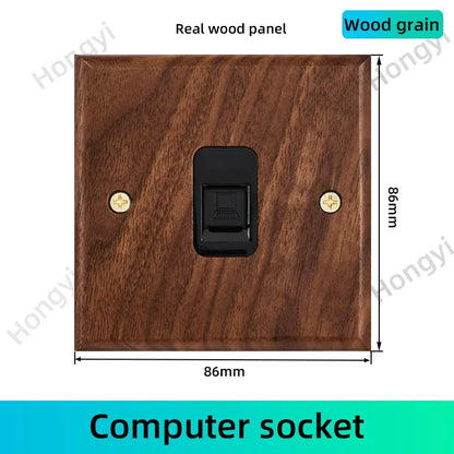 Black walnut retro European retro wall lamp switch socket, solid wood brass toggle switch board 1-4Gang 2Way antique home switch