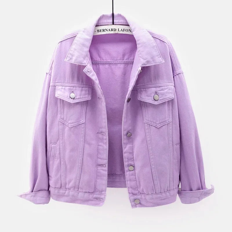 Women's Denim Jacket Spring Autumn Short Coat Pink Jean Jackets Casual Tops Purple Yellow White Loose Tops Lady Outerwear