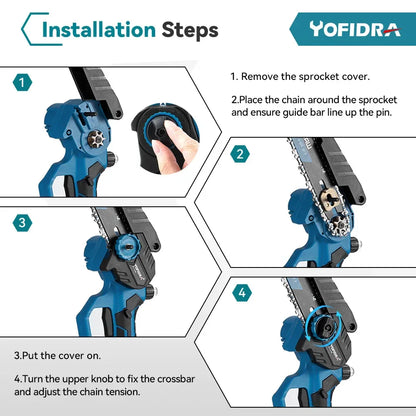 YOFIDRA 3500W 8 Inch Brushless Electric Chainsaw Cordless Electric Cutting Pruning Chain Saw Garden Tool For Makita Battery Pin