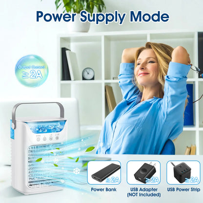 Portable Water Cooling Fan Small Air Humidifier Air Conditioner Water Mist Cooling 3 Speed Fan With Night Light For Home Office