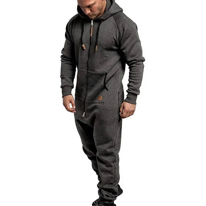 New Custom Design Jumpsuit Pajamas Long-sleeved sports pants solid color splicing casual sweater men's zipper hoodie