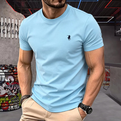 100% pure cotton 2026 high-end brand men's short sleeved round neck top summer fashion luxury pony embroidery top sports T-shirt