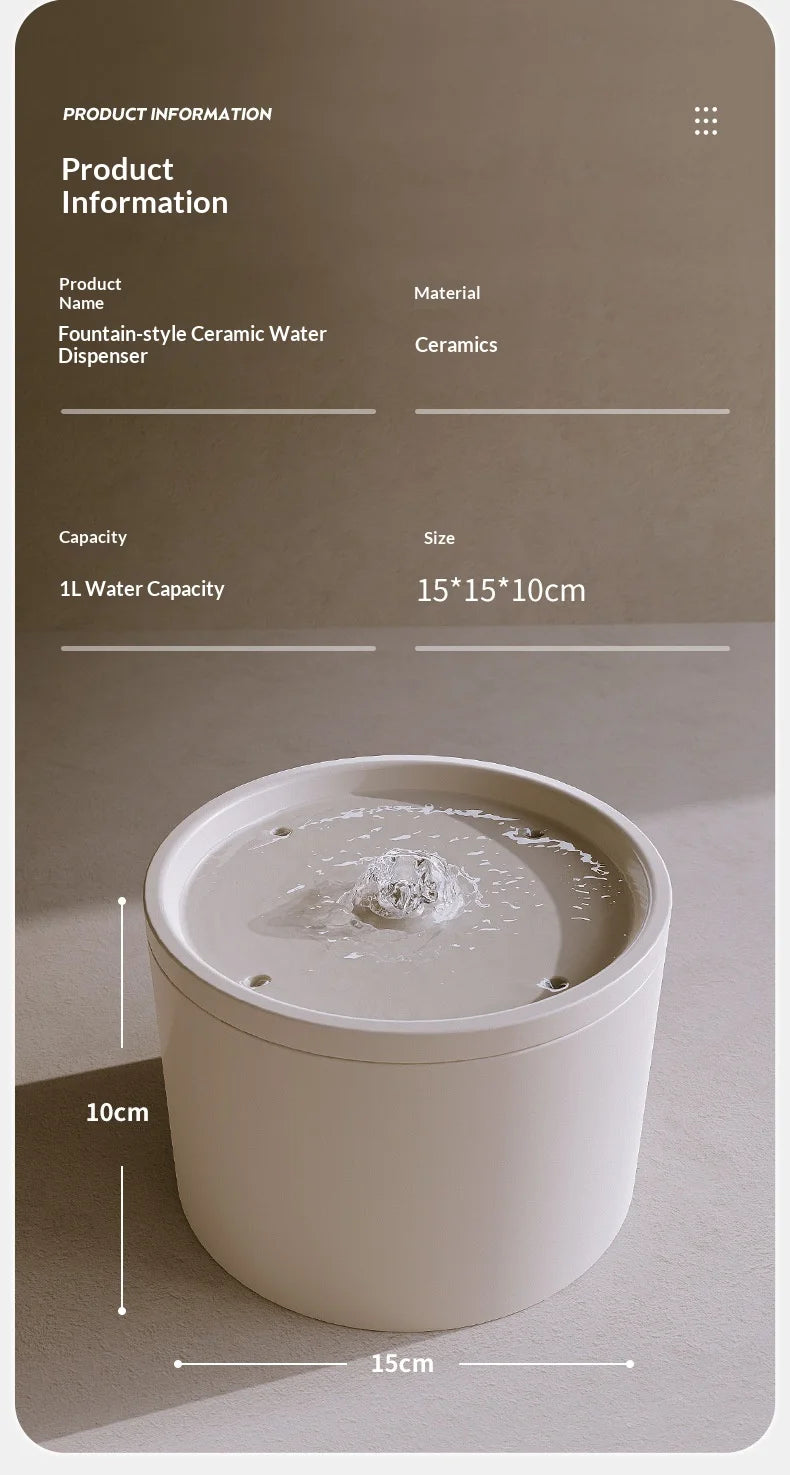 Cat Automatic Water Dispenser Pet Ceramic Water Bowl Dog Bowl Water Dispenser, Circulation Water Flow Water Dispenser