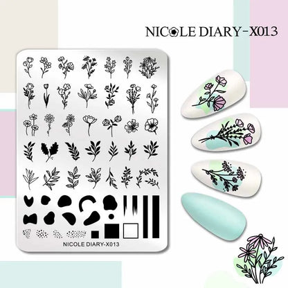 NICOLE DIARY Rose Flower Nail Stamping Plates Image Template Valentine's day Love Heart Printing Stencil Nail Art Manicure Tools