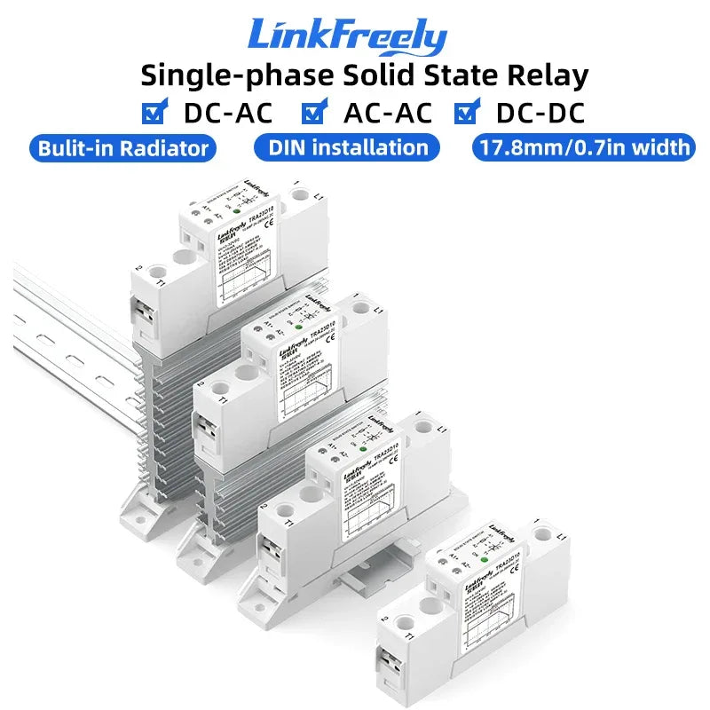 17.8mm Slim Solid State Relay Module Integrated Heatsink SSR DC-DC DC-AC AC-AC DIN Rail 40A DC AC Control Relay Patent Design