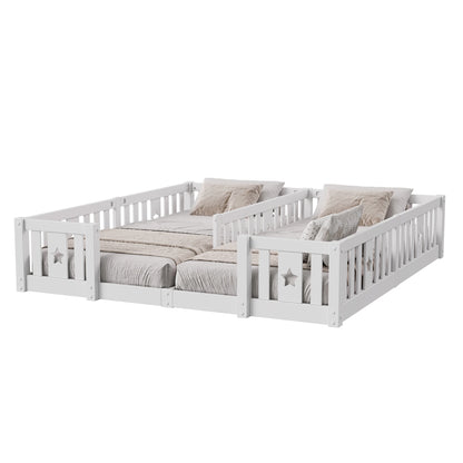 Rosahqnda Children's Bed Floor Bed 90x200cm with Railing Gate,Pine Wooden Bed for Families with 2 Children,Children's Twin Bed