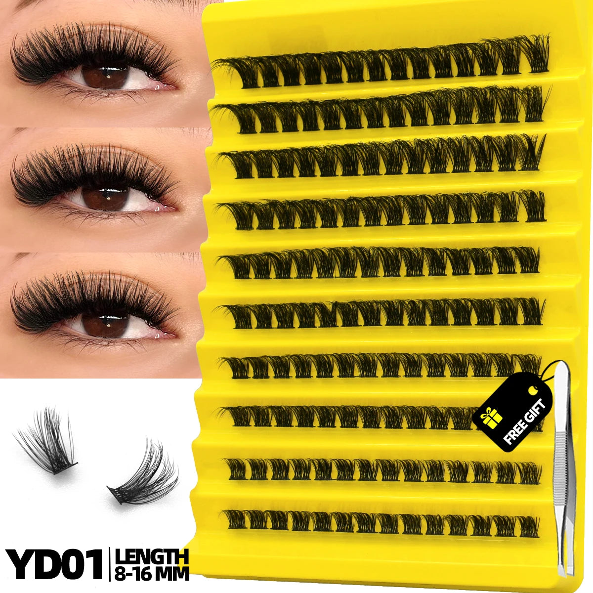 GROINNEYA Cluster Lashes Natural Eyelash extension Volume Individual Lashes Mixed Tray Faux Mink Lashes Cilias Makeup