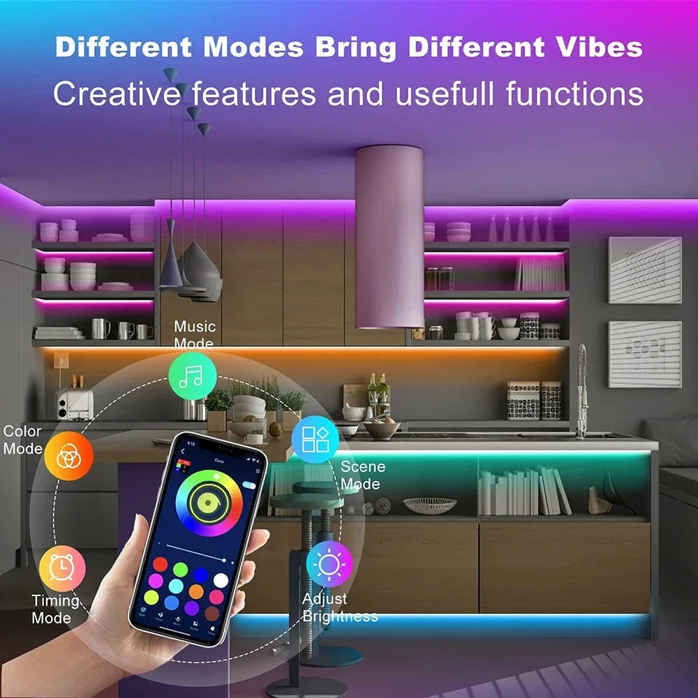 Bluetooth LED Strip Lights Smart SMD 5050 APP Remote Control Flexible Ribbon Diode Lamp Tape TV Backlights Game Room Home Decor