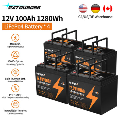 MFUZOP  12V 100Ah 200Ah 300Ah  LiFePO4 Battery Intelligent BMS System 1280Wh 2560Wh 3840Wh Deep Cycle for Solar Storage System