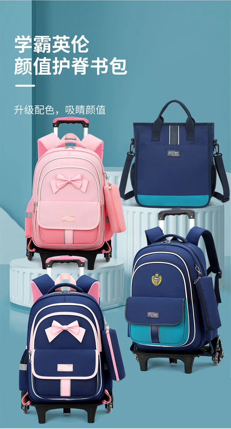 School Bag Kids Rolling Backpack for Boy Girls Wheeled Backpacks With Wheels Trolley Bookbag Carry on Luggage with Shoulder Bags