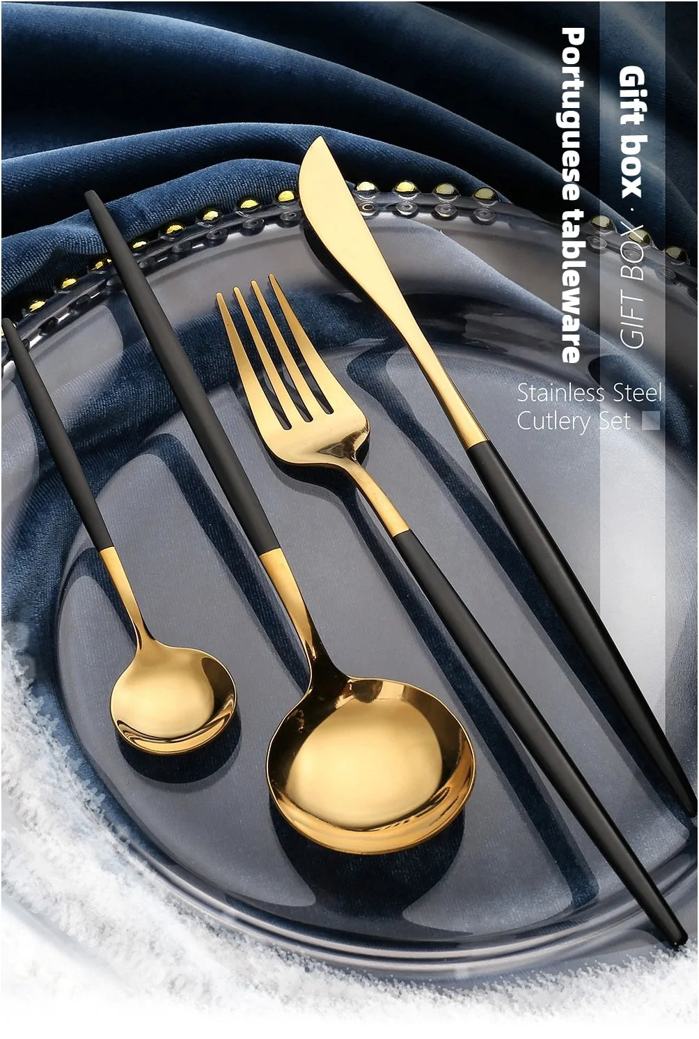 2PC/4PC Cutlery Set Stainless Steel Glossy Titanium Black Gold Cutlery Knife Fork Spoon Tea Spoon Set Kitchen Accessories