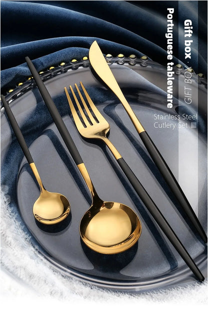 2PC/4PC Cutlery Set Stainless Steel Glossy Titanium Black Gold Cutlery Knife Fork Spoon Tea Spoon Set Kitchen Accessories