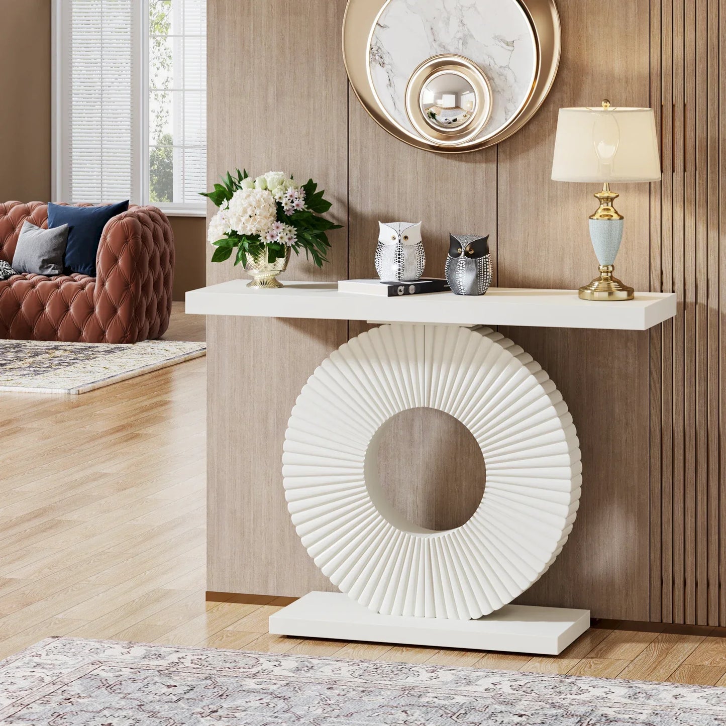 Tribesigns Modern Console Table with Geometric Base, 40 inch Wood Entryway Table Sofa Table Narrow Long Table
