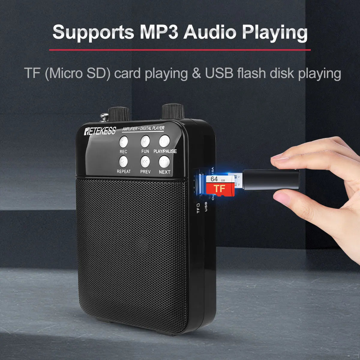 Retekess TR619 Megaphone Portable 3W FM Recording Voice Amplifier Teacher Microphone Speaker Mp3 Player FM Radio for Tour Guide