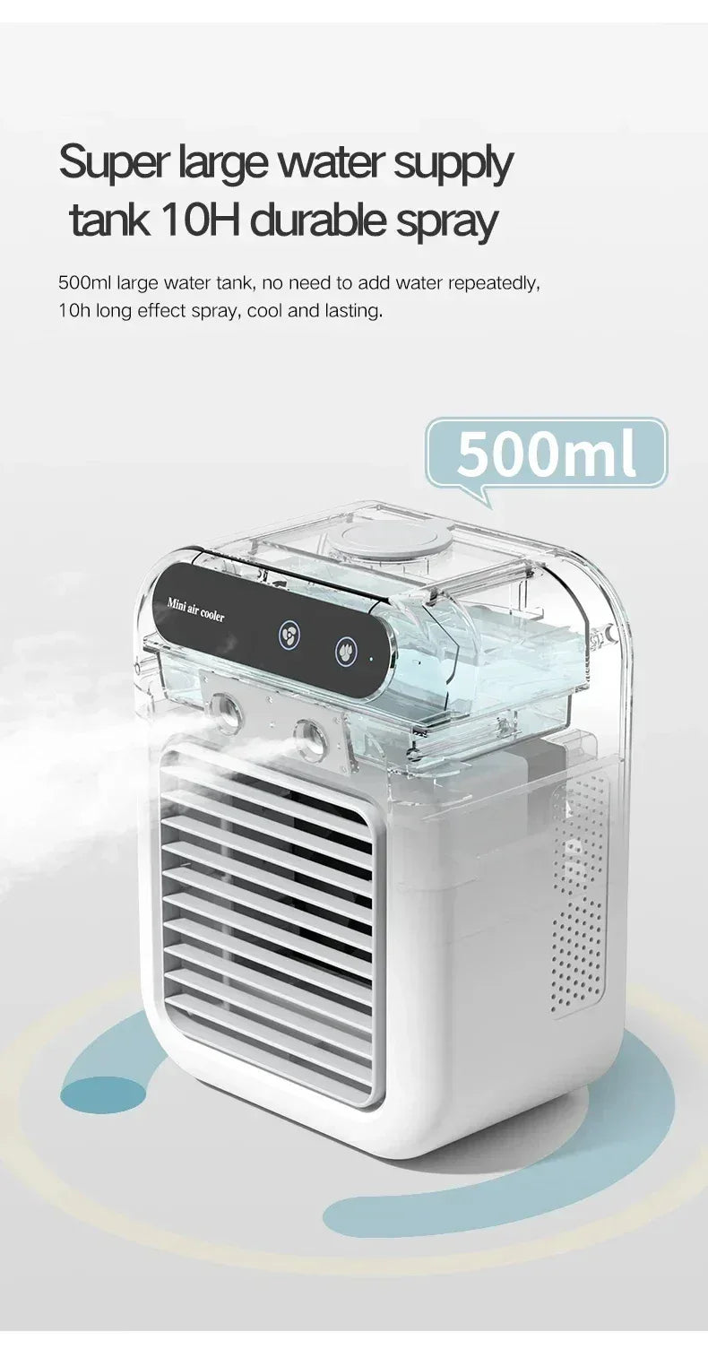 Mini Air Cooler Fan Portable Desktop Cooling Fan with Spray Humidification 2 Wind Speeds Rechargeable for Home Office Cooling