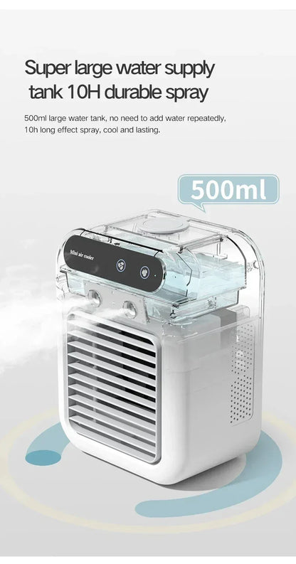 Mini Air Cooler Fan Portable Desktop Cooling Fan with Spray Humidification 2 Wind Speeds Rechargeable for Home Office Cooling
