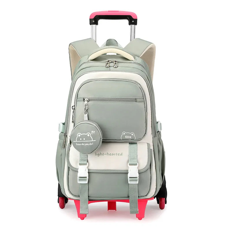 Children School Backpack Trolley Bag with Wheels Students Backpack Book Bag Rolling School bag for Girls Kids Wheeled Backpack