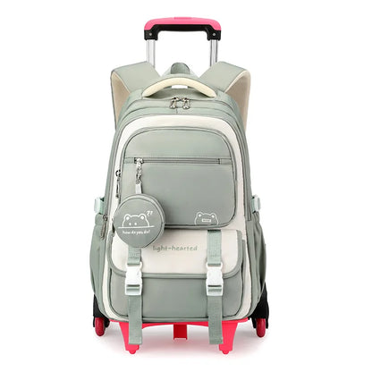 Children School Backpack Trolley Bag with Wheels Students Backpack Book Bag Rolling School bag for Girls Kids Wheeled Backpack