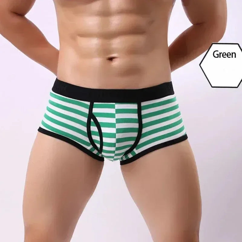 Cotton Men Boxers Men Soft Penis U-Pouch Underwear Underpants Shorts Breathable Striped Hot Male Underwear