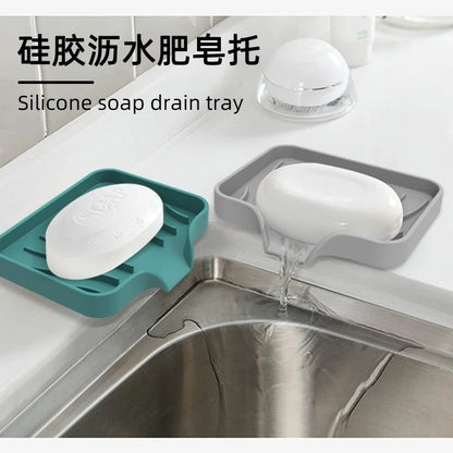 1pcs Sink Silicone Tray With Drain Soap Sponge Storage Holder Countertop Sink Scrubber Brush Soap Storage Rack Kitchen Organizer