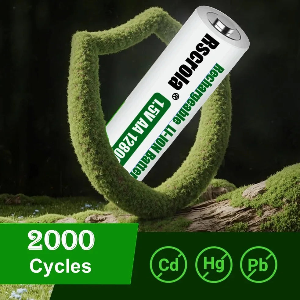 Rechargeable Lithium Battery AA 12800mWh Long-Lasting AA Rechargeable Batteries with Charger for Remote Controller Toys Doorbell