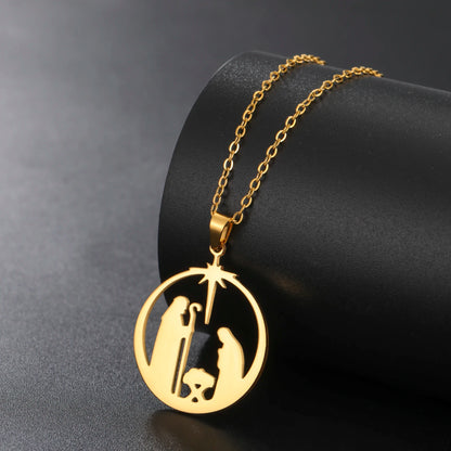 Christian Prayer Pendant Necklace Stainless Steel Unisex Retro Angel Star Prayer Talisman Mother's Day Jewelry Gift