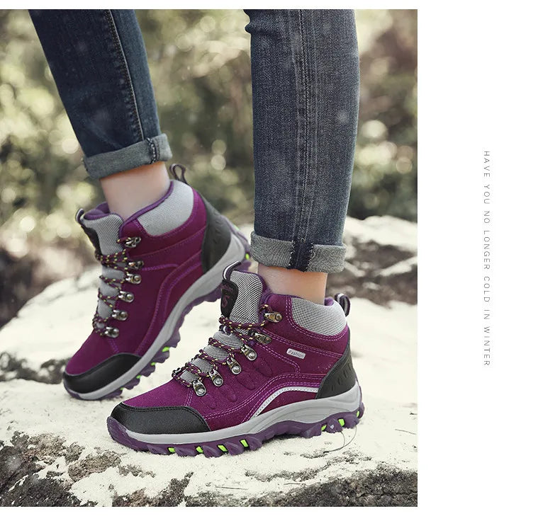 New Men's Winter Boots Warm Plush Snow Boots Outdoor Non-Slip Couple Hiking Boots High-Top Waterproof Sneakers Men's Ankle Boots