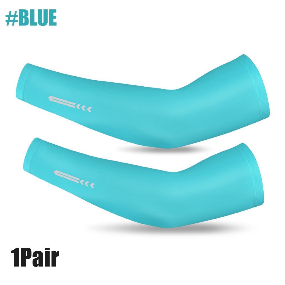 1Pair Ice Fabric Breathable UV Protection Running Cooling UPF 50 Arm Sleeves Fitness Basketball Elbow Pad Sport Cycling Outdoor