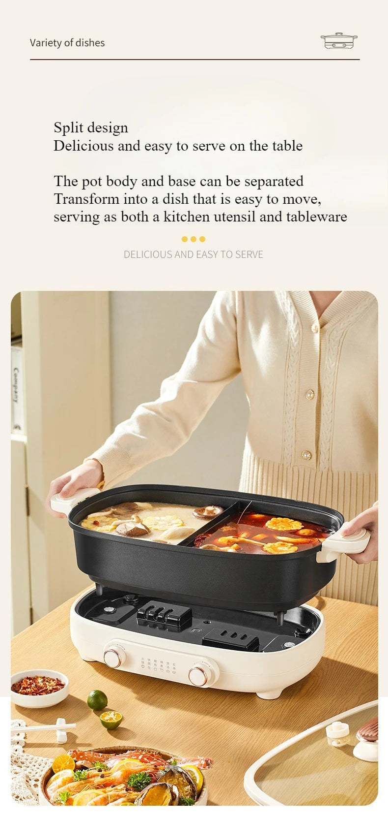 220V Non Stick Electric Hotpot Household Mandarin Duck Split Multi Functional  Electric Boiling Pot