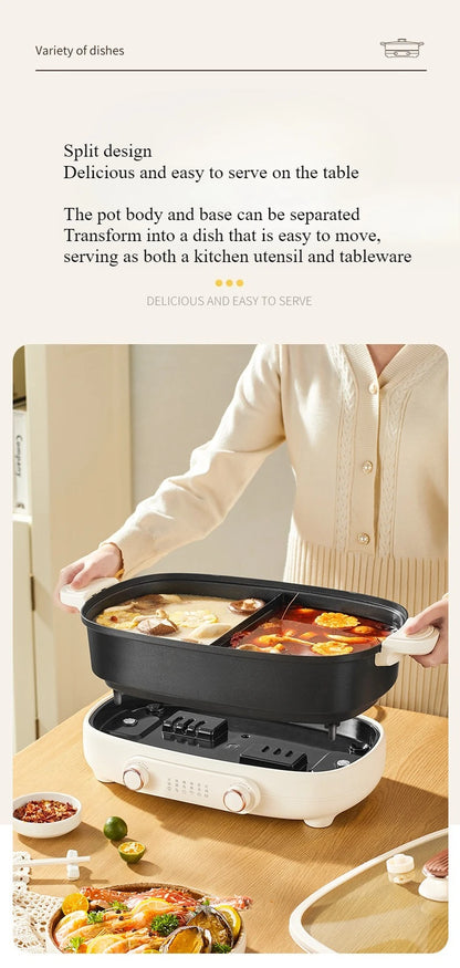 220V Non Stick Electric Hotpot Household Mandarin Duck Split Multi Functional  Electric Boiling Pot