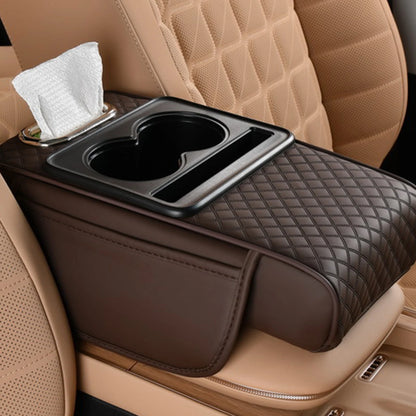 Car Armrest Box Heightening Cushion With Cup Holder Tissue Box Side Storage Pocket For Auto Interior Arm Rest Cover Height Pad