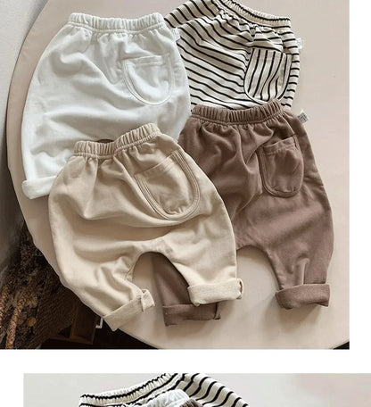 2025Spring Autumn New Baby PP Pants 1-5Y Boys Girls Cotton Striped Loose Harem Trousers Toddler Daily Infant Wear Kids Clothing