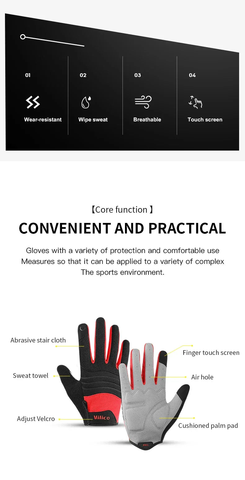 Vilico Outdoor Mountaineering Hiking and Cycling Gloves for Men and Women With Thickened Shock Absorbers Breathable and Non Slip
