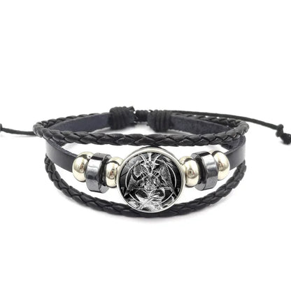 Lucifer Satan Baxter Glass Pendant Leather Knitted Bracelet Handmade Multi Layer Beaded Handicraft Gifts for Family, Girlfriend