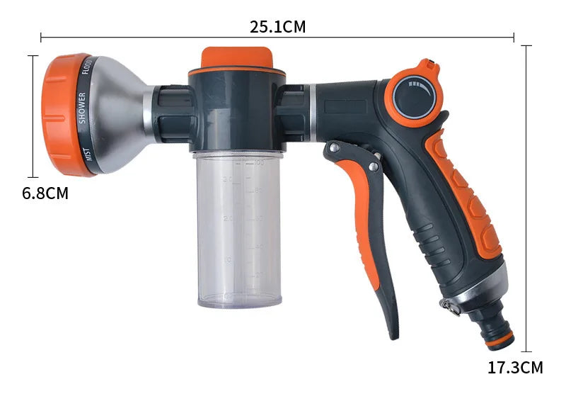 8 Function Foam Lance Water Gun High Pressure Nozzle Jet Garden Car Water Washer Sprayer With Foam Pot Cleaning Car Wash Tool