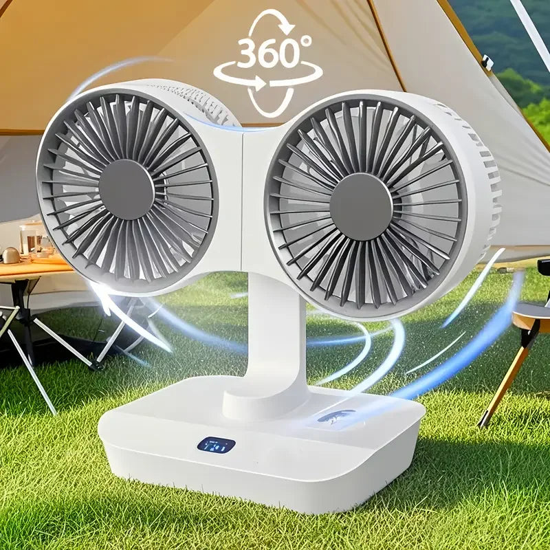 2024 New Multi-Function Double-Head Shaking Fan 4-Gears Adjustable High-Definition Digital Display Night Lights Portable Fan