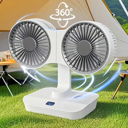 2024 New Multi-Function Double-Head Shaking Fan 4-Gears Adjustable High-Definition Digital Display Night Lights Portable Fan