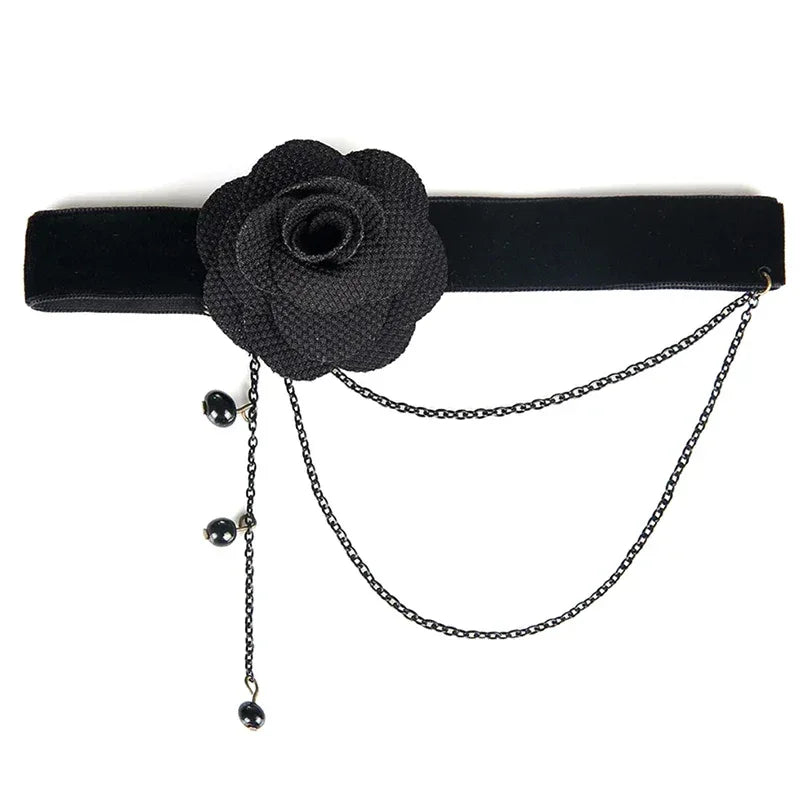 Gothic Victorian Black Lace Necklace Women Girl Boho Crystal Tassel Sexy Lace Choker Steampunk Dark Loli Style Halloween Jewelry