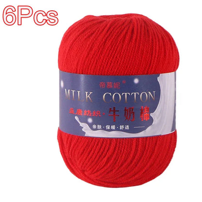 6Pcs Dyed Milk Sweet Soft Cotton Crochet Wool Yarn Thick Yarn Fiber Hand Knitting Wool Crochet Yarn Threads for DIY Sweater