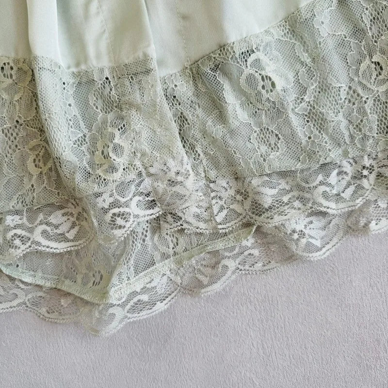 Green Robe Elegant Hem Lace Trim Bathrobe Gown Sleepwear Women Rayon Homewear Intimate Lingerie Bride Wedding Robe Loungewear