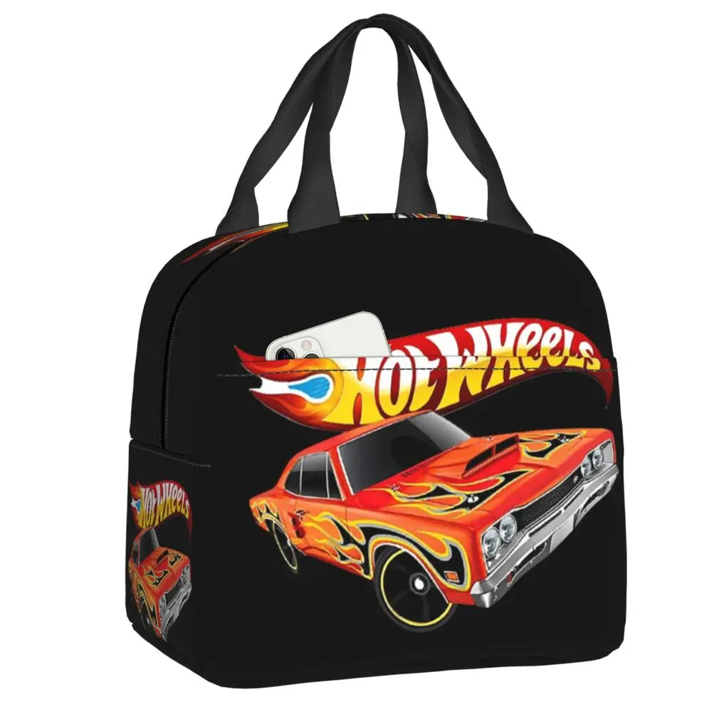 Custom Hot Wheels For Fans Thermal Insulated Lunch Bag Cartoon Sport Car Portable Lunch Container Travel Multifunction Food Box