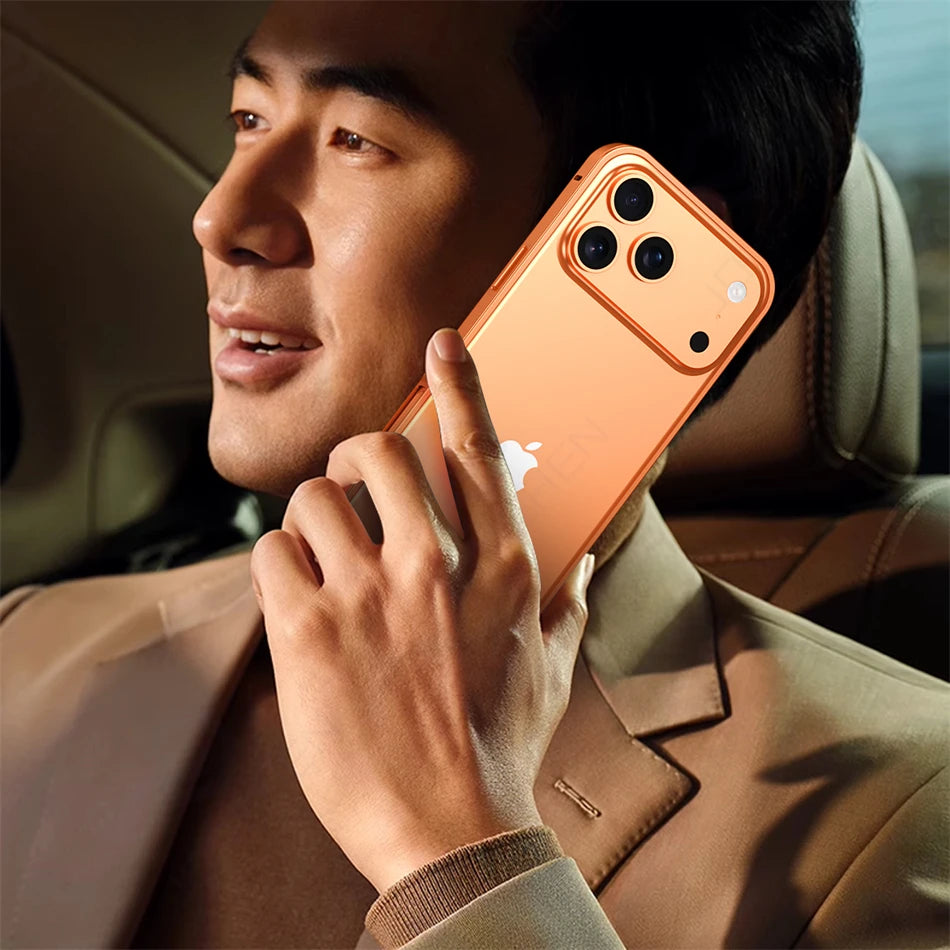 17pro Light Aluminum Metal Bumper Case Orange For iPhone 12 13 14 Plus 15 16 17 Pro Max Ultra Thin Alloy Back Frame Accessories