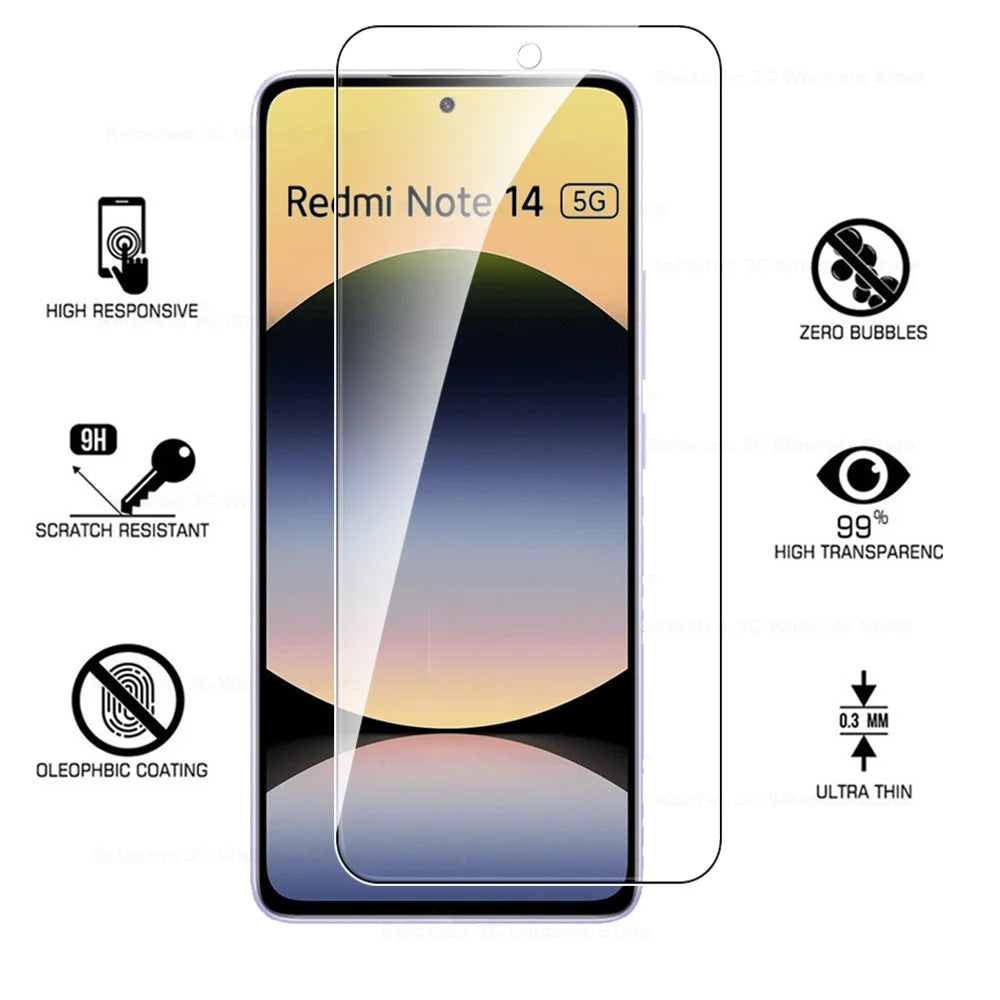 4-1Pcs 9H Premium Protective Glass For Xiaomi Redmi Note 14 4G 5G Global Screen Protector Redmy Note14 Note 14 RedmiNote14 Films