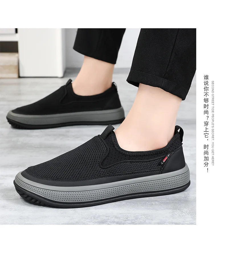 Men's mesh shoes 2026 summer new solid color versatile single shoe breathable soft sole lightweight casual shoes